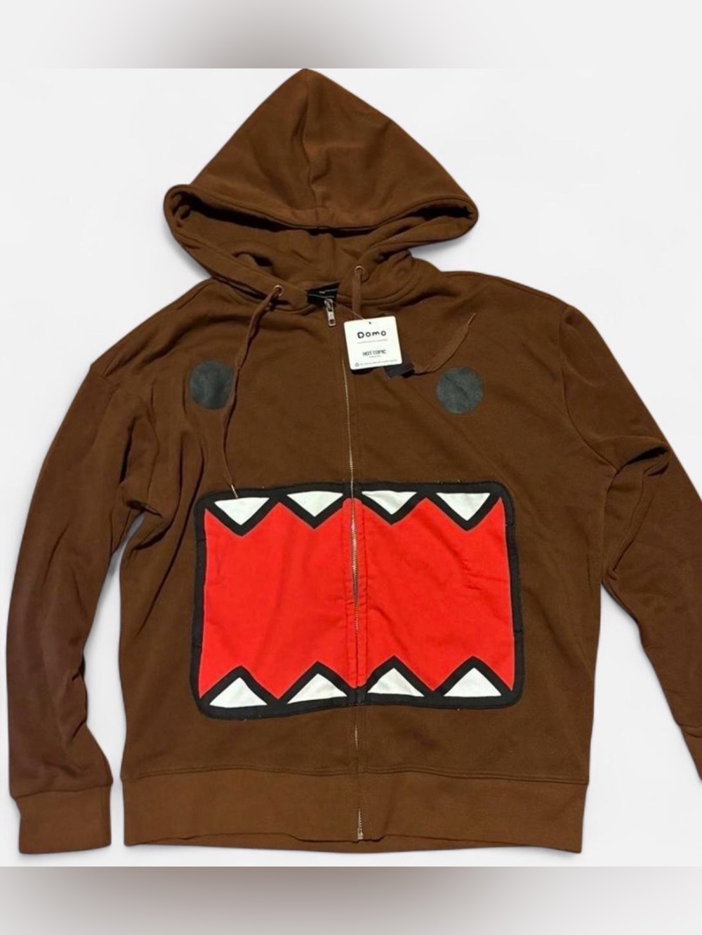 Hot Topic Brown Hoodie Jacket with Red Domo Mouth Graphic